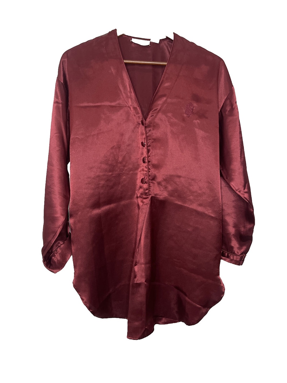 Vintage Victoria Secret Gold Label Pajama Top Wine Burgandy Satin